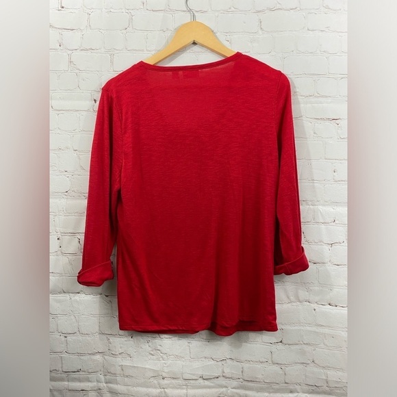 Kim Rogers Red Layered Look Top Womens Size Large 3/4 Rolled Tab Sleeves Blouse - Picture 2 of 7